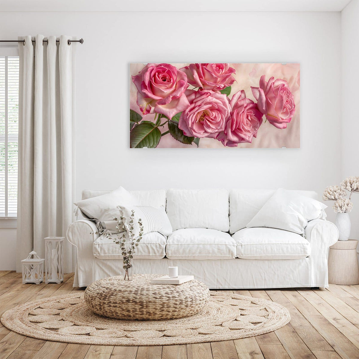 Wandbild - Rosa Rosenblüten - Querformat – Rosa Rosen mit zarten Herzen