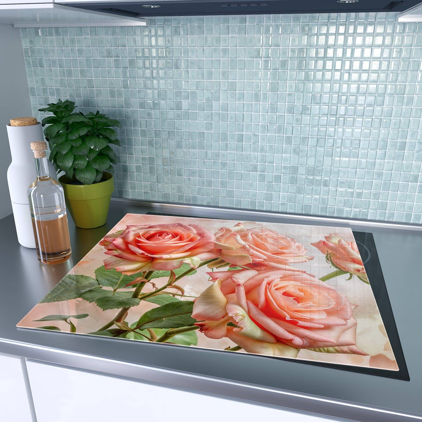 1-teilige Herdabdeckung mit Rosen Bouquet-Motiv auf dem Ceranfeld