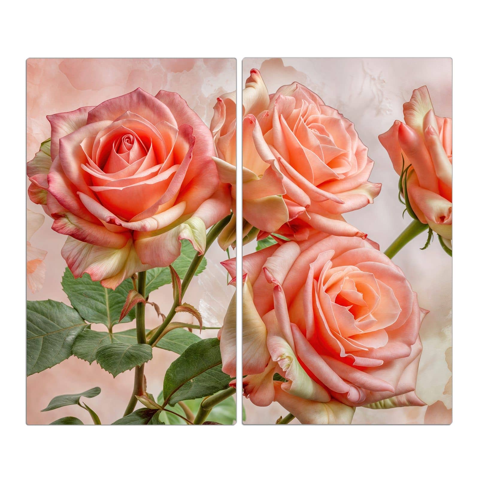 2-teilige Abdeckplatte für Induktionsherd mit Rosen Bouquet-Motiv in der Frontansicht #grösse_2-Teilig (60x52cm)