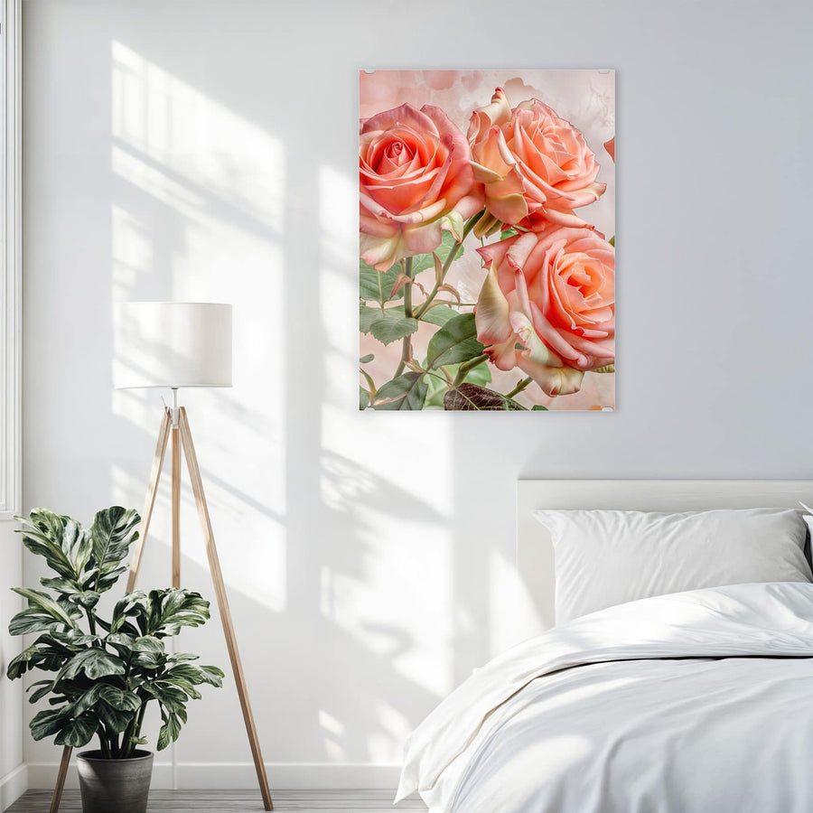 Maße Wandbild - Korallenrote Rosen - Hochformat