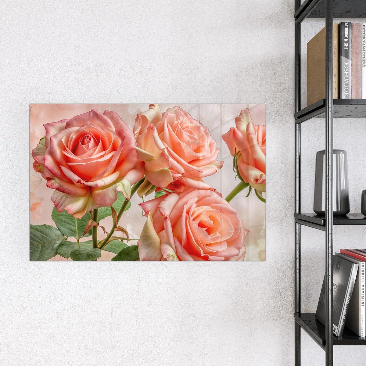Magnettafel - Korallenrote Rosen – Drei Rosen in Korallenrosa
