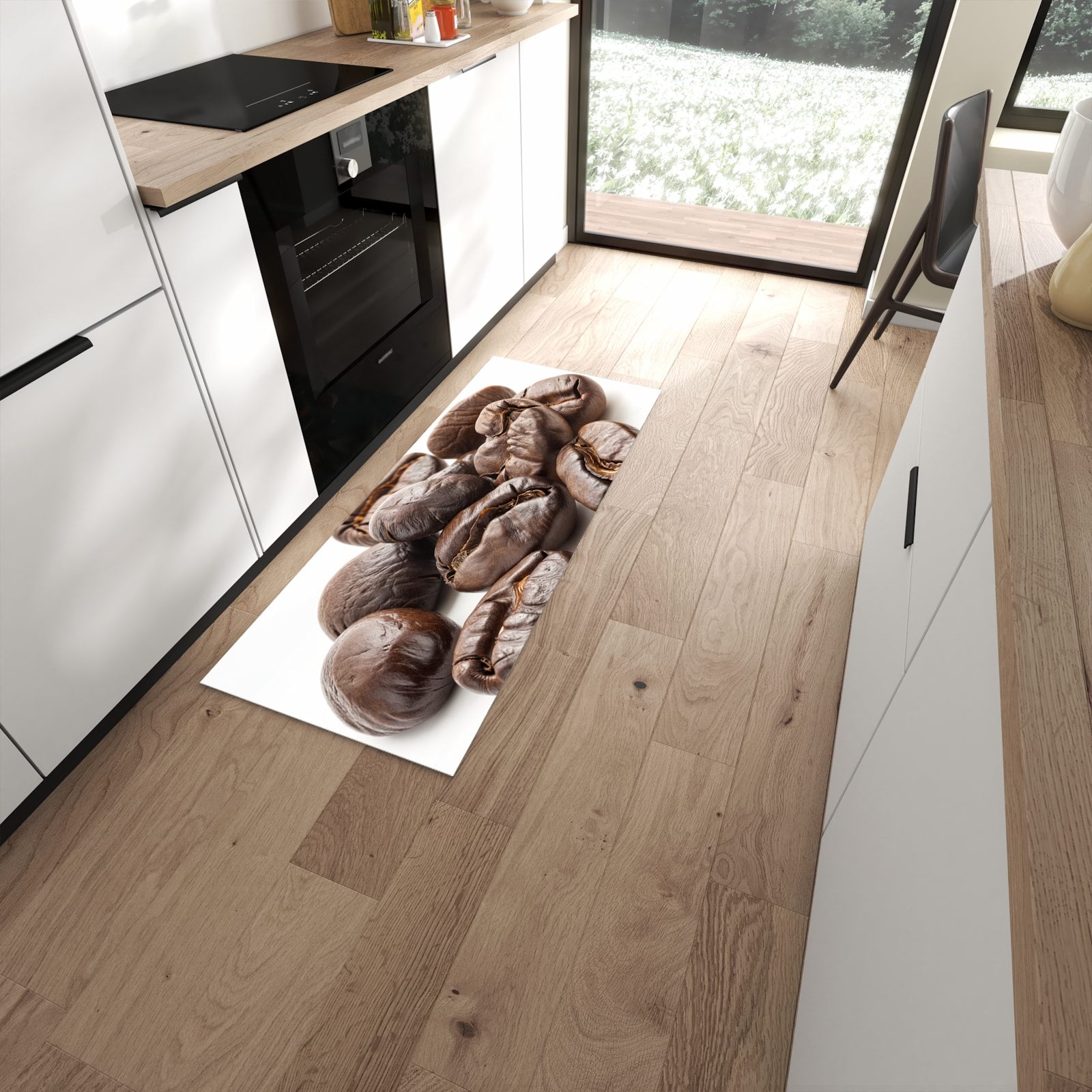 Küchenteppich mit Motiv Stille Kaffeebohnen für angenehme Haptik in moderner Küche #grösse_60 x 150 cm