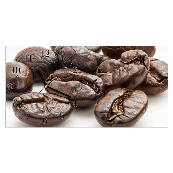 Wanduhr Stille Kaffeebohnen aus Glas – Querformat 60 × 30 cm mit Ziffernblatt Klassisch