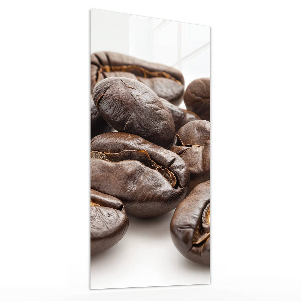 Glasbild Geröstete Kaffeebohnen von der Seite, 4 mm Echtglas