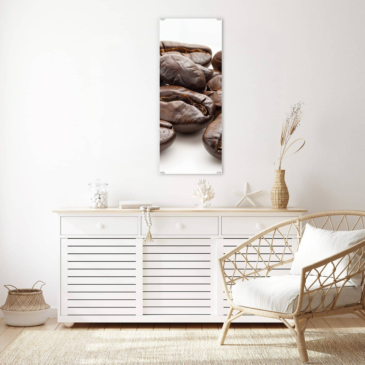 Wandbild - Geröstete Kaffeebohnen - Hochformat – Glänzende Bohnen in Großaufnahme