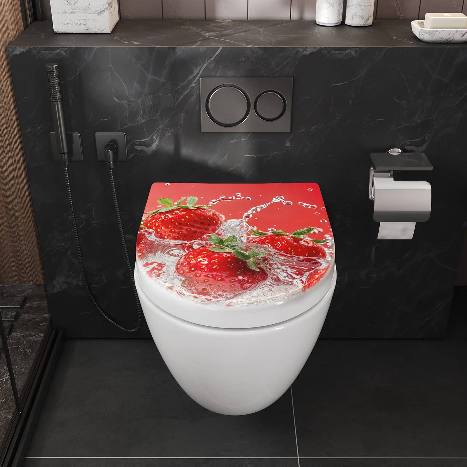 WC-Sitz mit Absenkautomatik Erdbeerspritzer