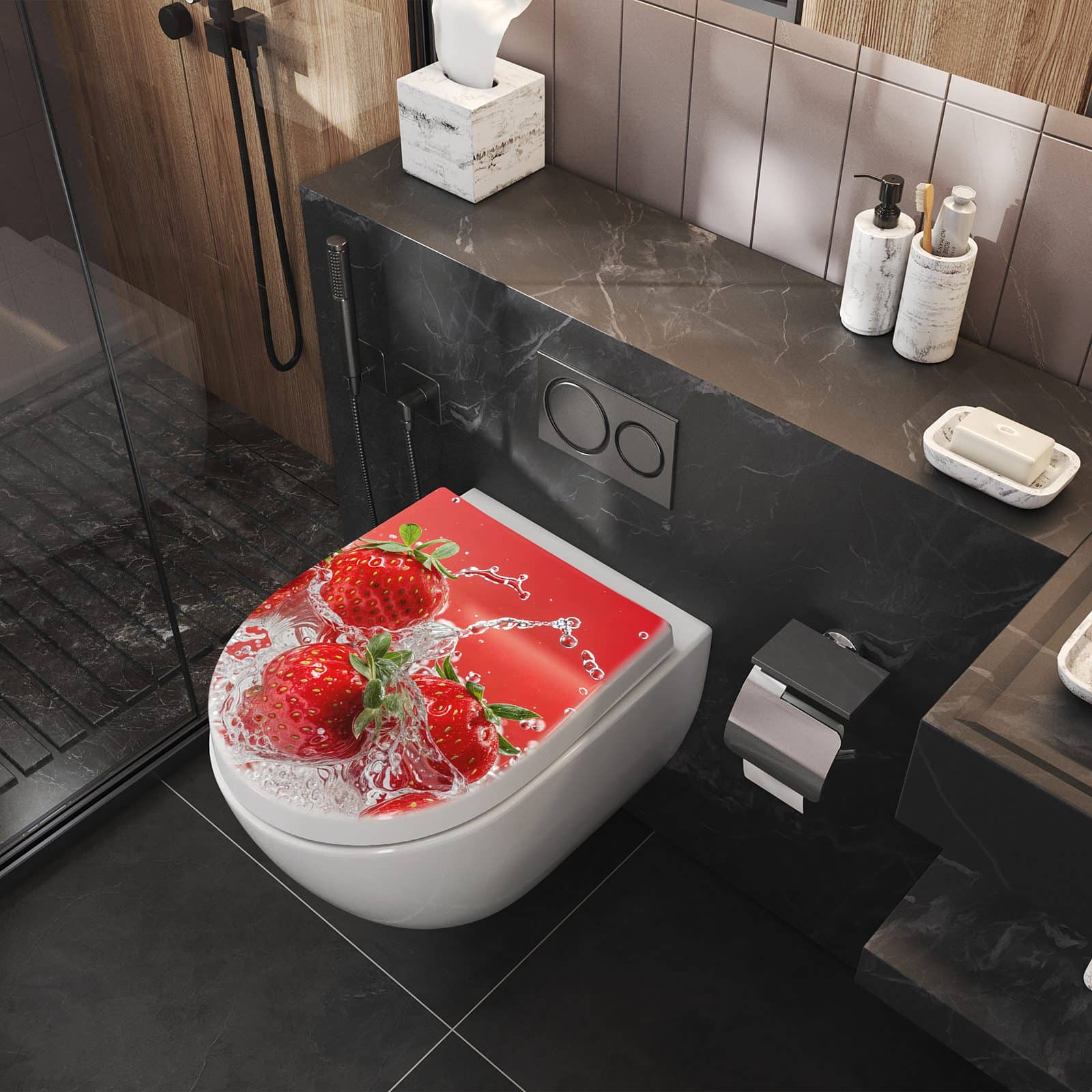 WC-Sitz mit Absenkautomatik Erdbeerspritzer