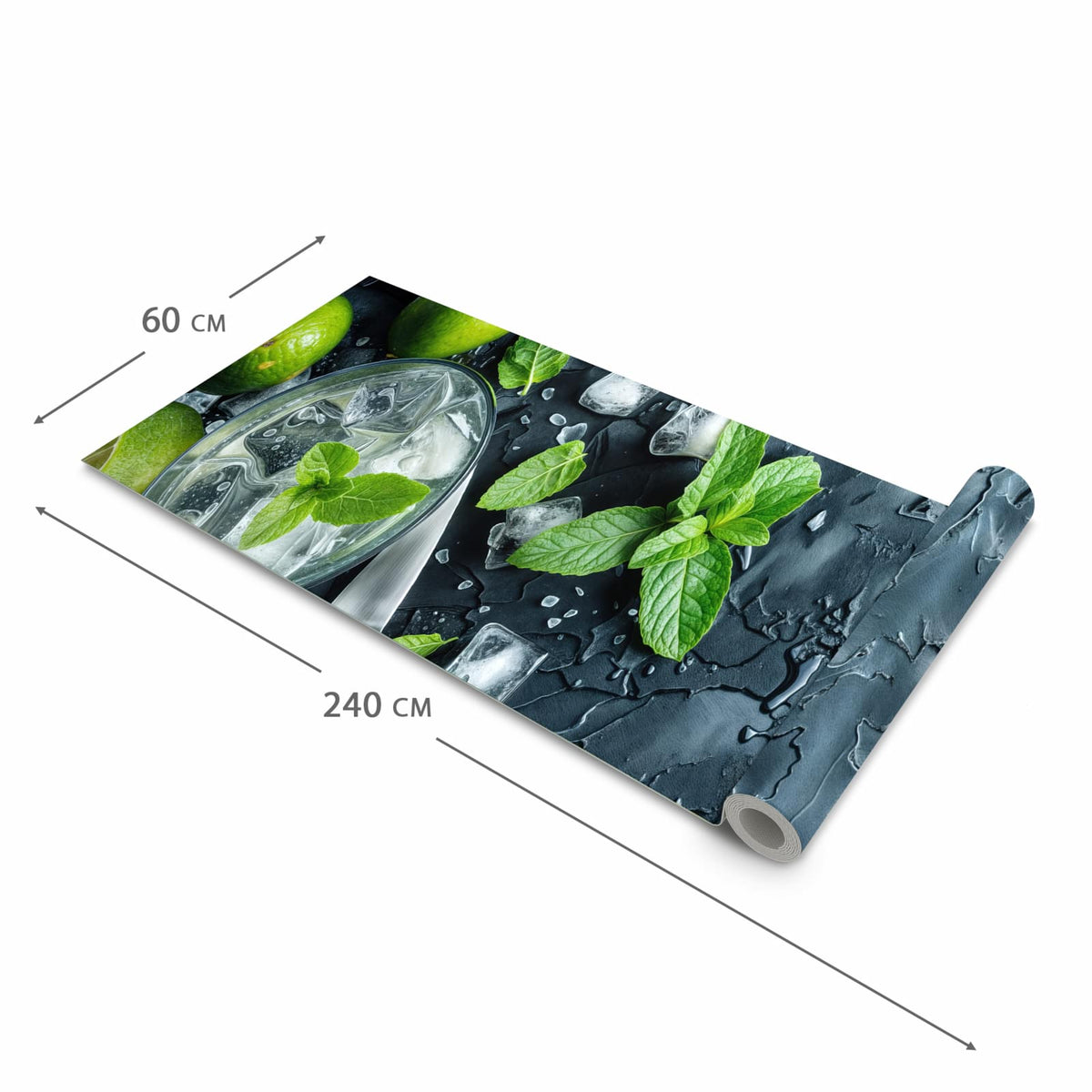 Flacher großer Küchenteppich mit Motiv Frische Limetten in der Größe 60x120 cm