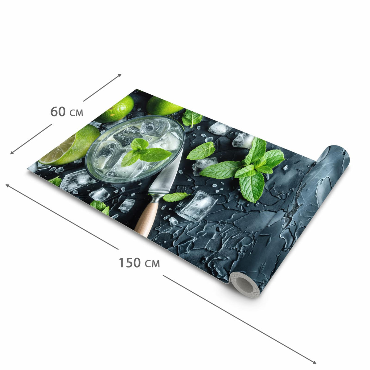 Geruchsneutraler Küchenteppich mit Motiv Frische Limetten in der Grösse 60x120 cm zum Waschen