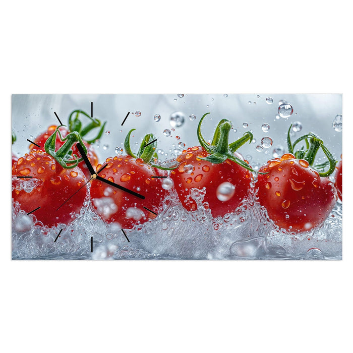 Wanduhr Wassertomaten aus Glas – Querformat 60 × 30 cm mit Ziffernblatt Linie