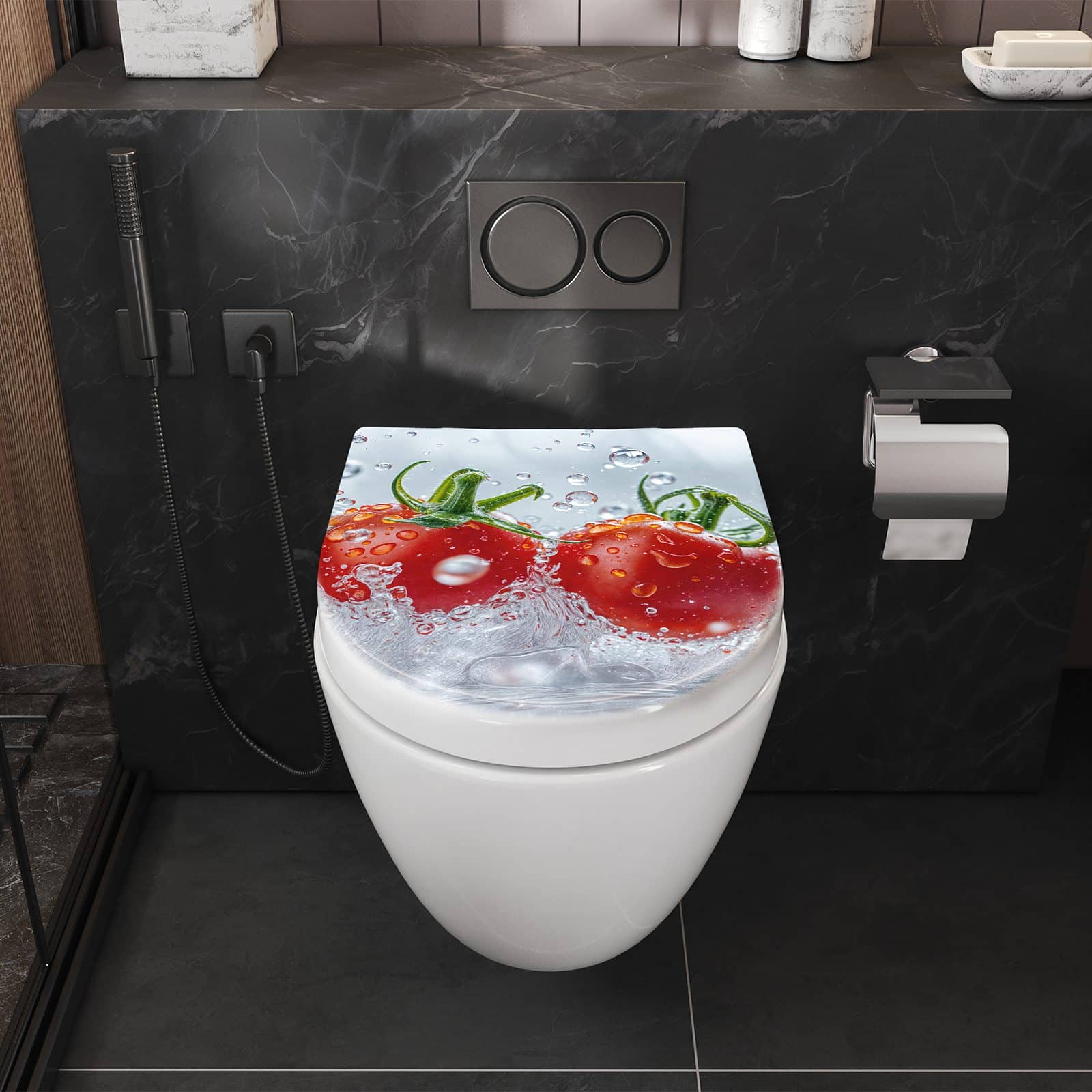 WC-Sitz mit Absenkautomatik Wassertomaten