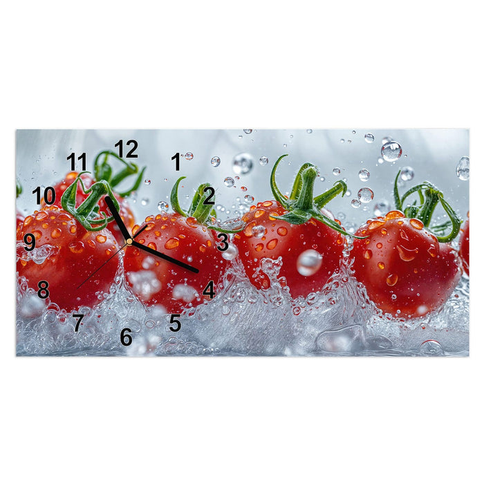 Wanduhr Wassertomaten aus Glas – Querformat 60 × 30 cm mit Ziffernblatt Modern