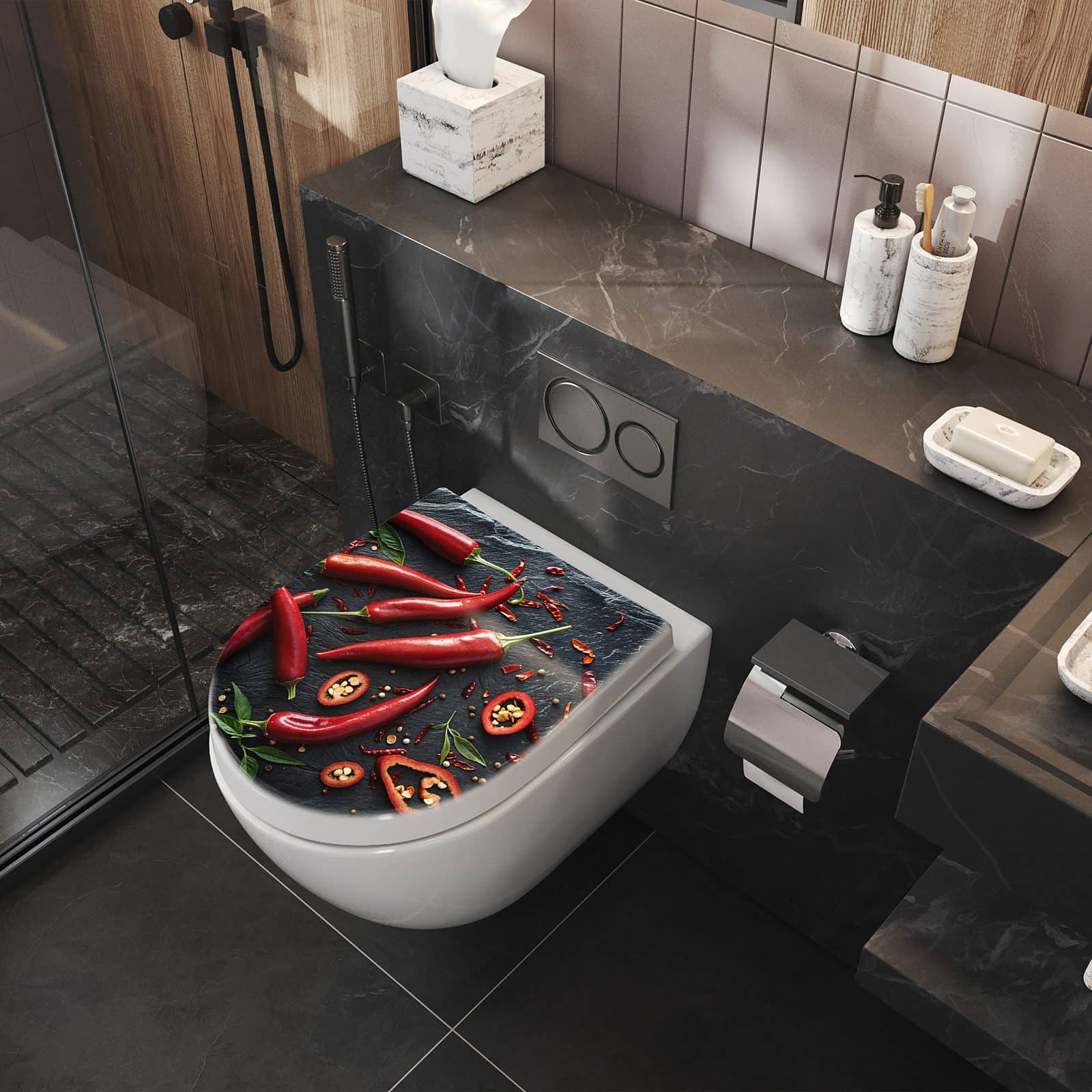 WC-Sitz mit Absenkautomatik Rote Chili Schoten