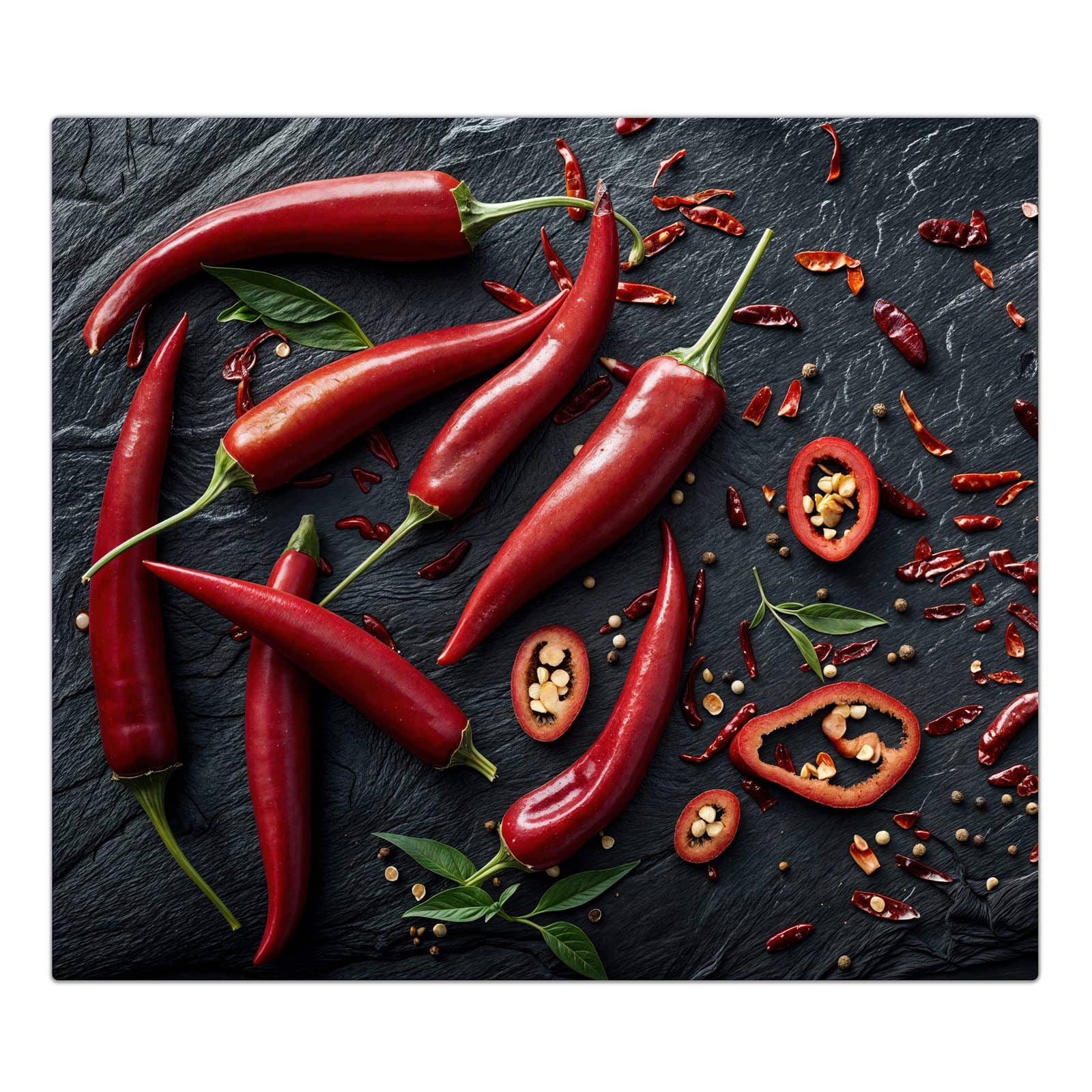 1-teilige Herdabdeckplatte für Ceranfeld mit Rote Chili Schoten-Motiv in der Frontansicht