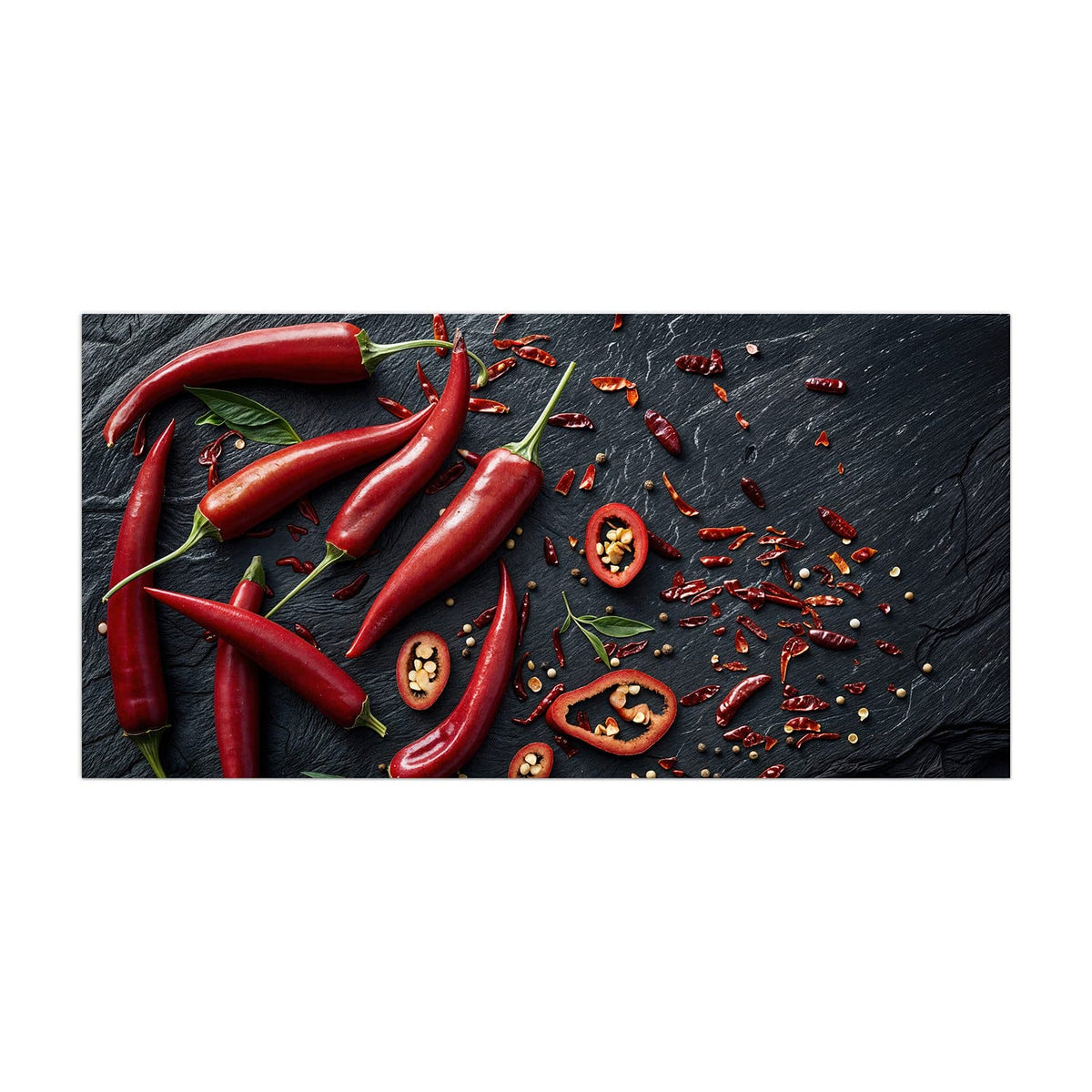 Küchenrückwand aus Glas Feurige Chilis im Hochformat, Motiv bildfüllend von vorn