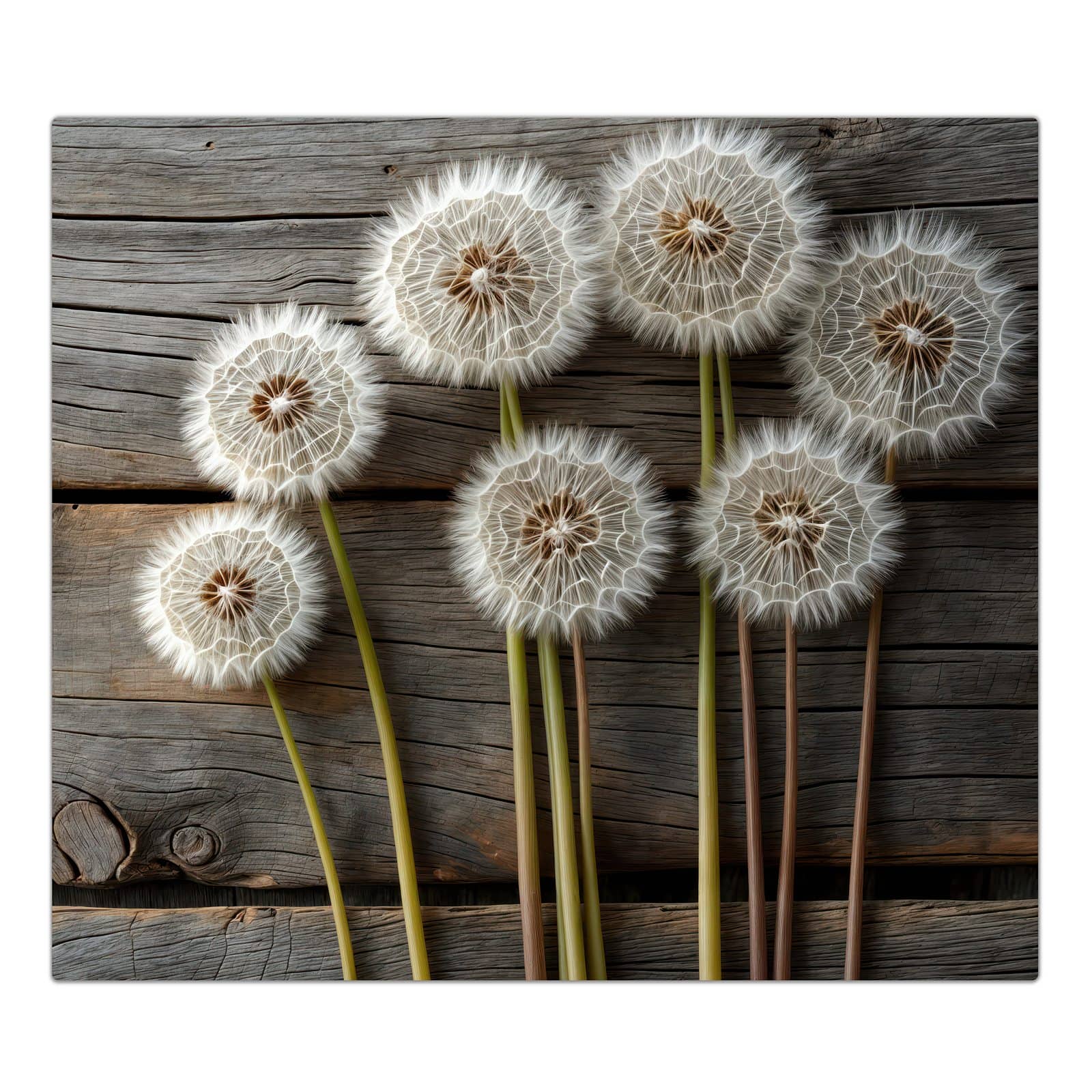 1-teilige Herdabdeckplatten mit Pusteblumen Holzoptik-Motiv in der Frontansicht #grösse_1-Teilig (60x52cm)