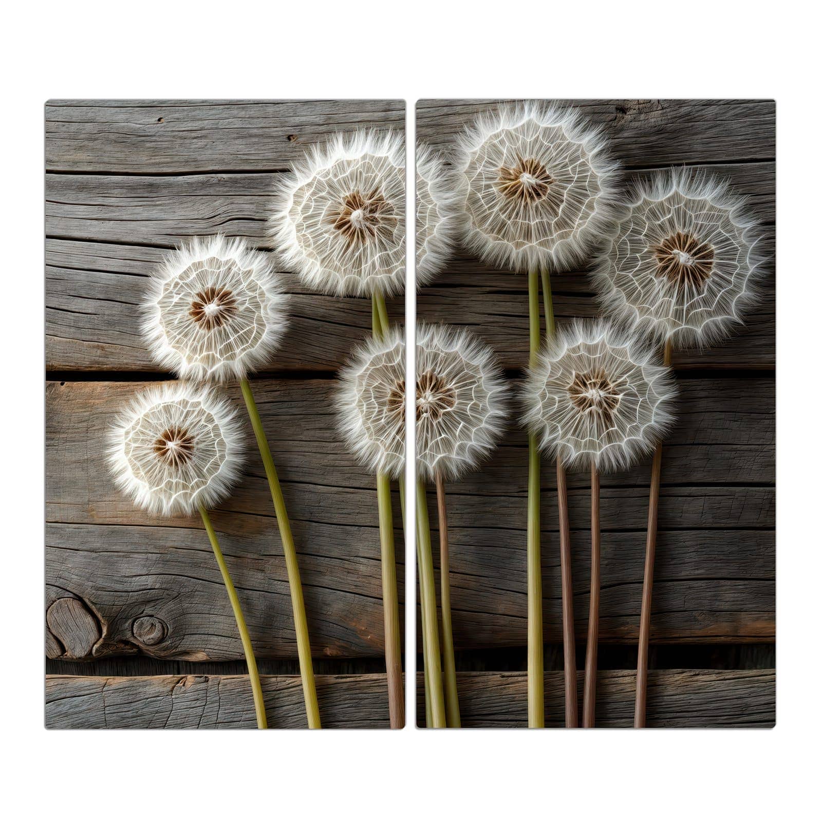2-teilige Abdeckplatten mit Pusteblumen Holzoptik-Motiv in der Frontansicht #grösse_2-Teilig (60x52cm)