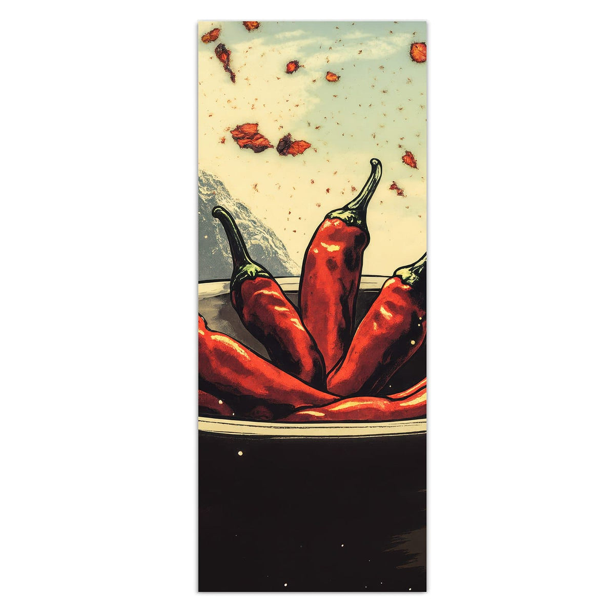 Wandbild - Schale mit Chilis - Hochformat – Rote Schoten dicht an dicht