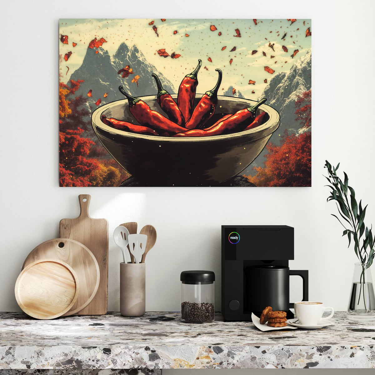 Metall Magnettafel - Schale mit Chilis – Rote Schoten dicht an dicht