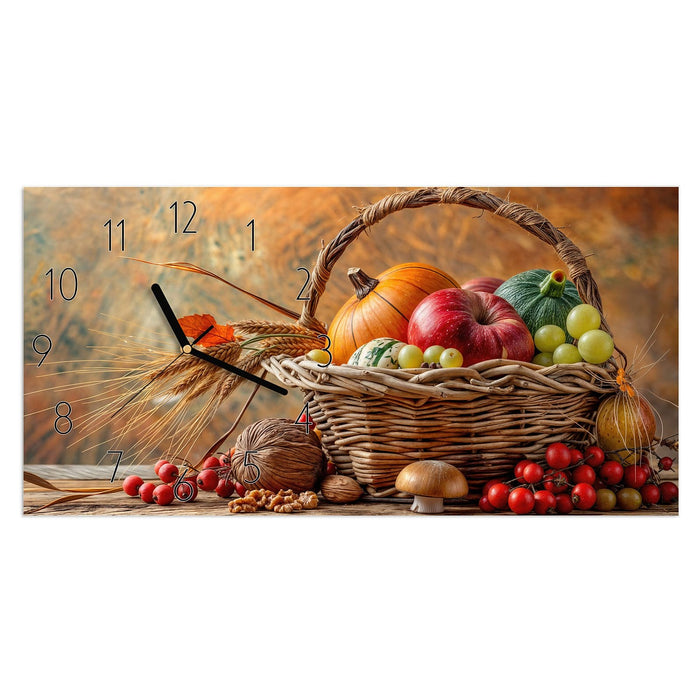 Wanduhr Herbstlicher Korb aus Glas – Querformat 60 × 30 cm mit Ziffernblatt Elegant