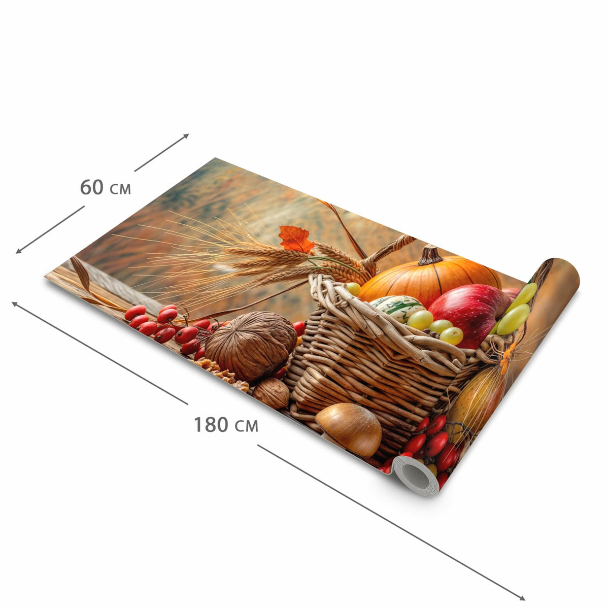 Zeitsparender Küchenläufer mit Motiv Herbstlicher Korb in der Grösse 80x300 cm