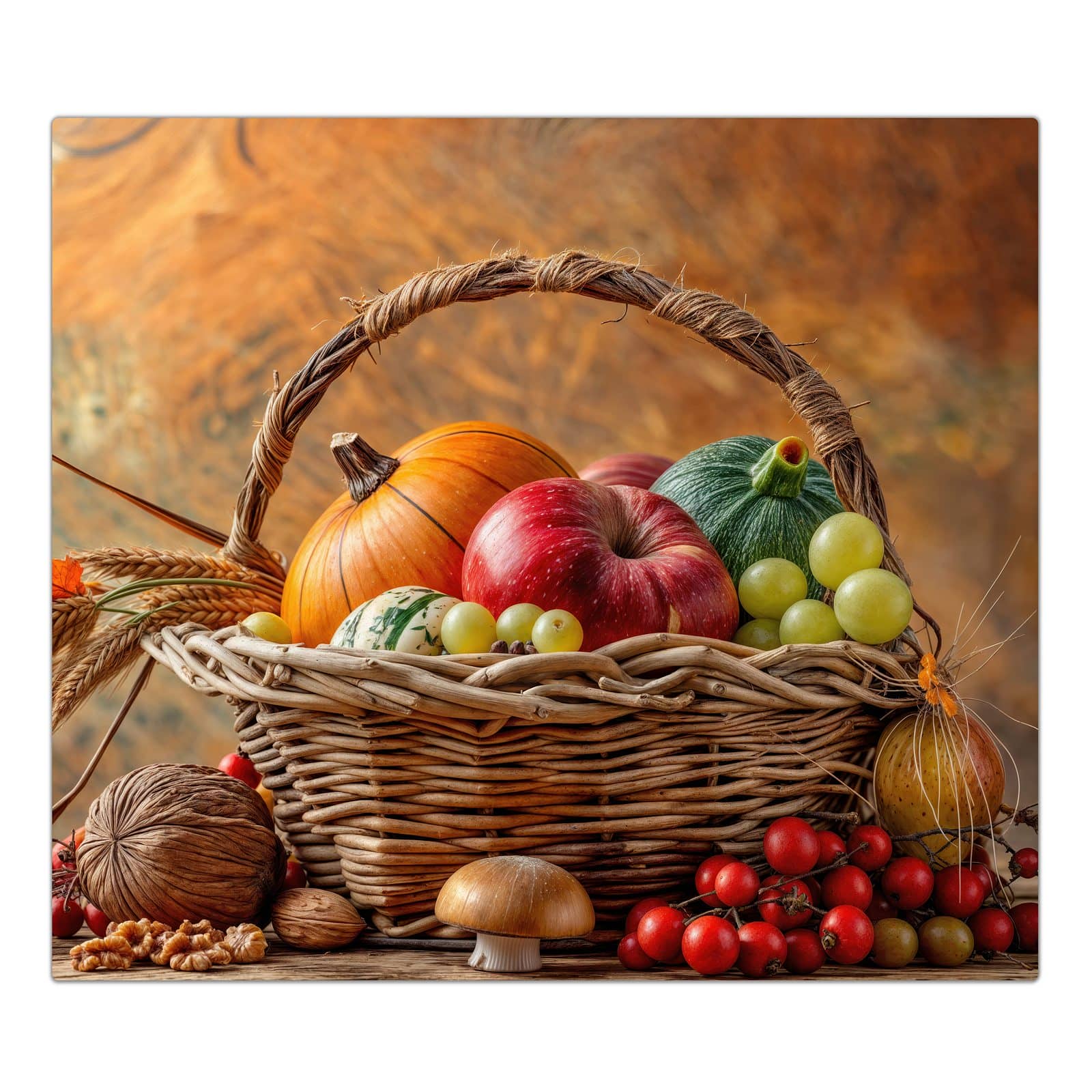 1-teilige Herdabdeckplatte mit Herbstlicher Korb-Motiv in der Frontansicht #grösse_1-Teilig (60x52cm)