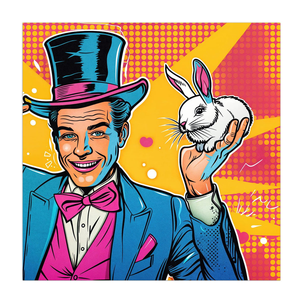 Küchenrückwand aus Glas Zauberer mit Hase im quadratischen Format, Motiv bildfüllend von vorn #grösse_40 x 40 cm #grösse_50 x 50 cm #grösse_60 x 60 cm