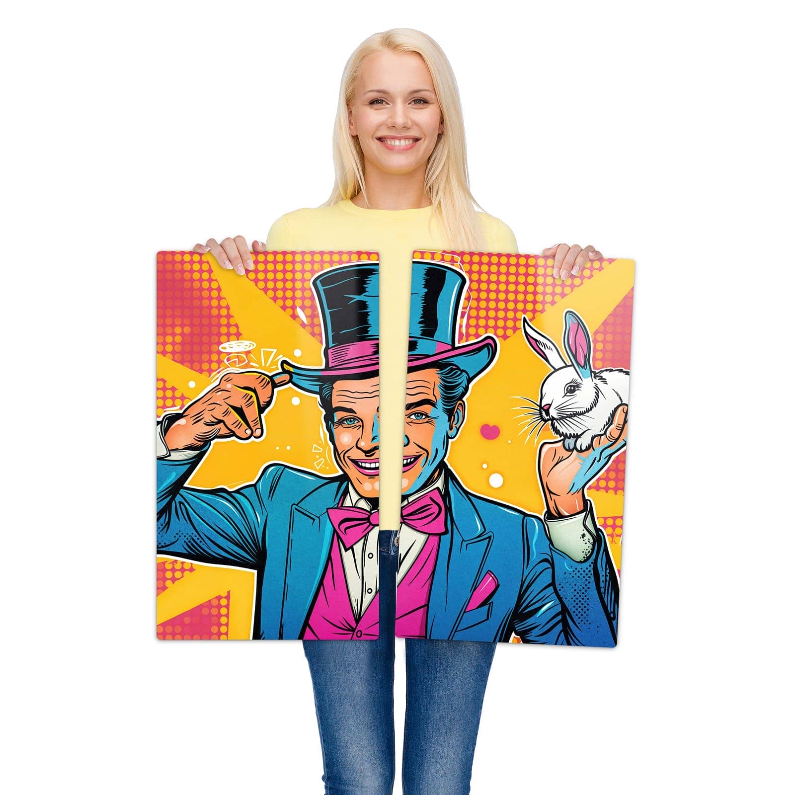 2-teilige Abdeckplatten für den Herd mit Zauberer Mit Hase-Motiv wird zur Größendarstellung gehalten