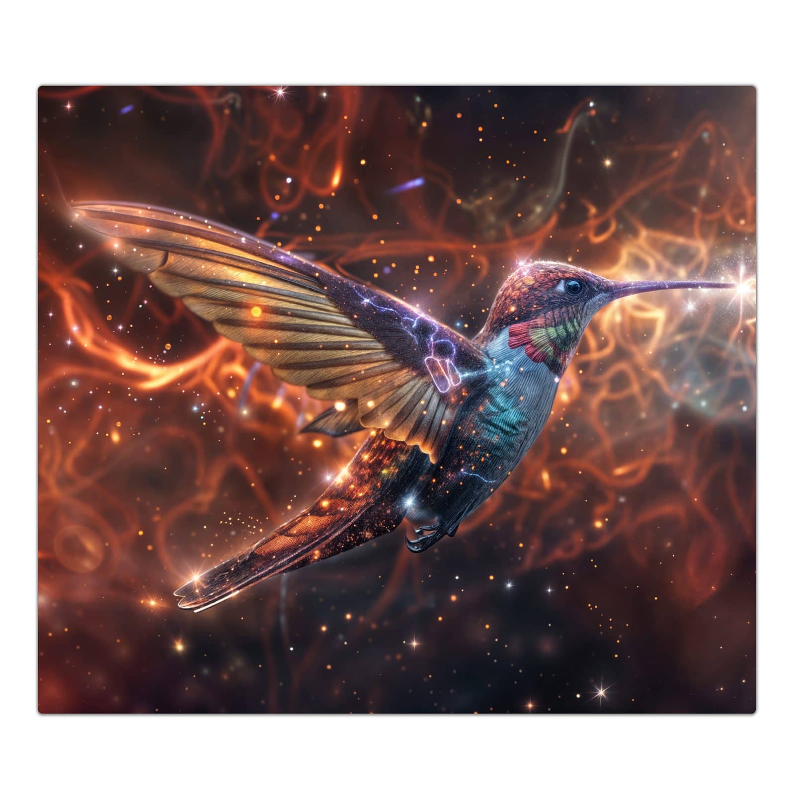 1-teilige Herdabdeckplatte mit Schimmernder Kolibri-Motiv in der Frontansicht #grösse_1-Teilig (60x52cm)