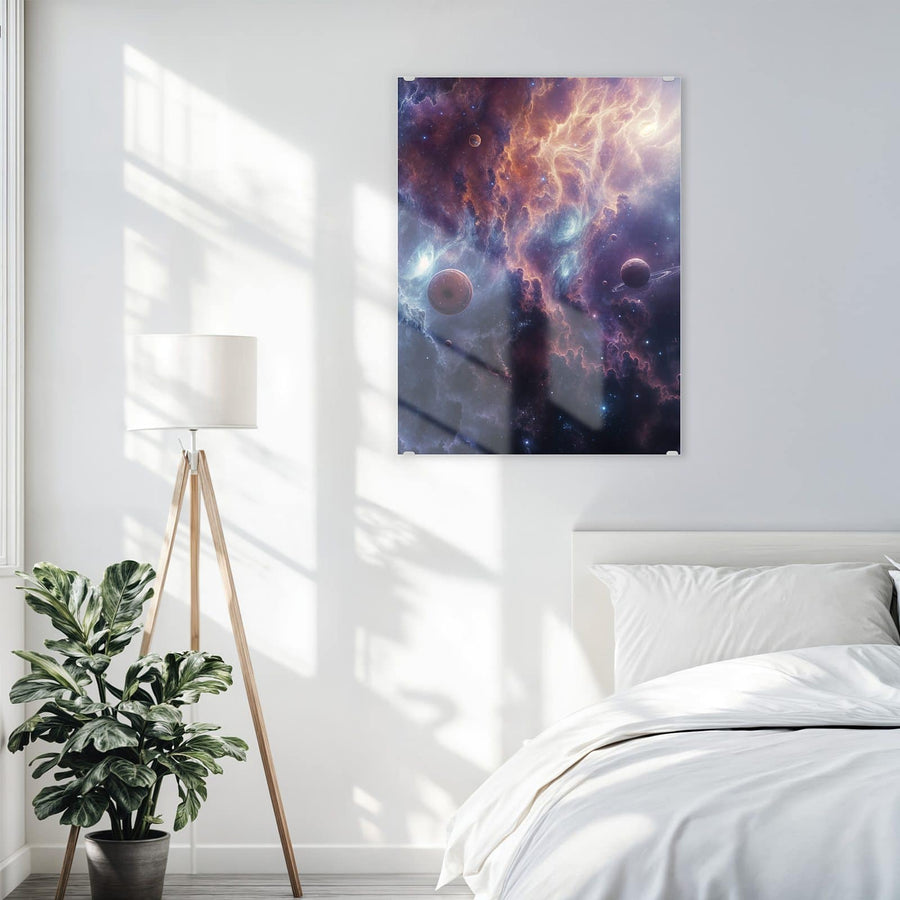 Maße Wandbild - Zwei Planeten im Nebel - Hochformat