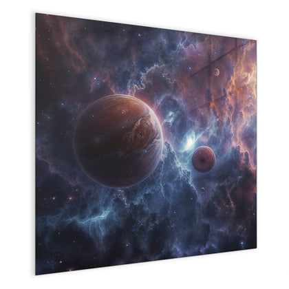 Magnettafel mit dem Motiv Zwei Planeten im Nebel