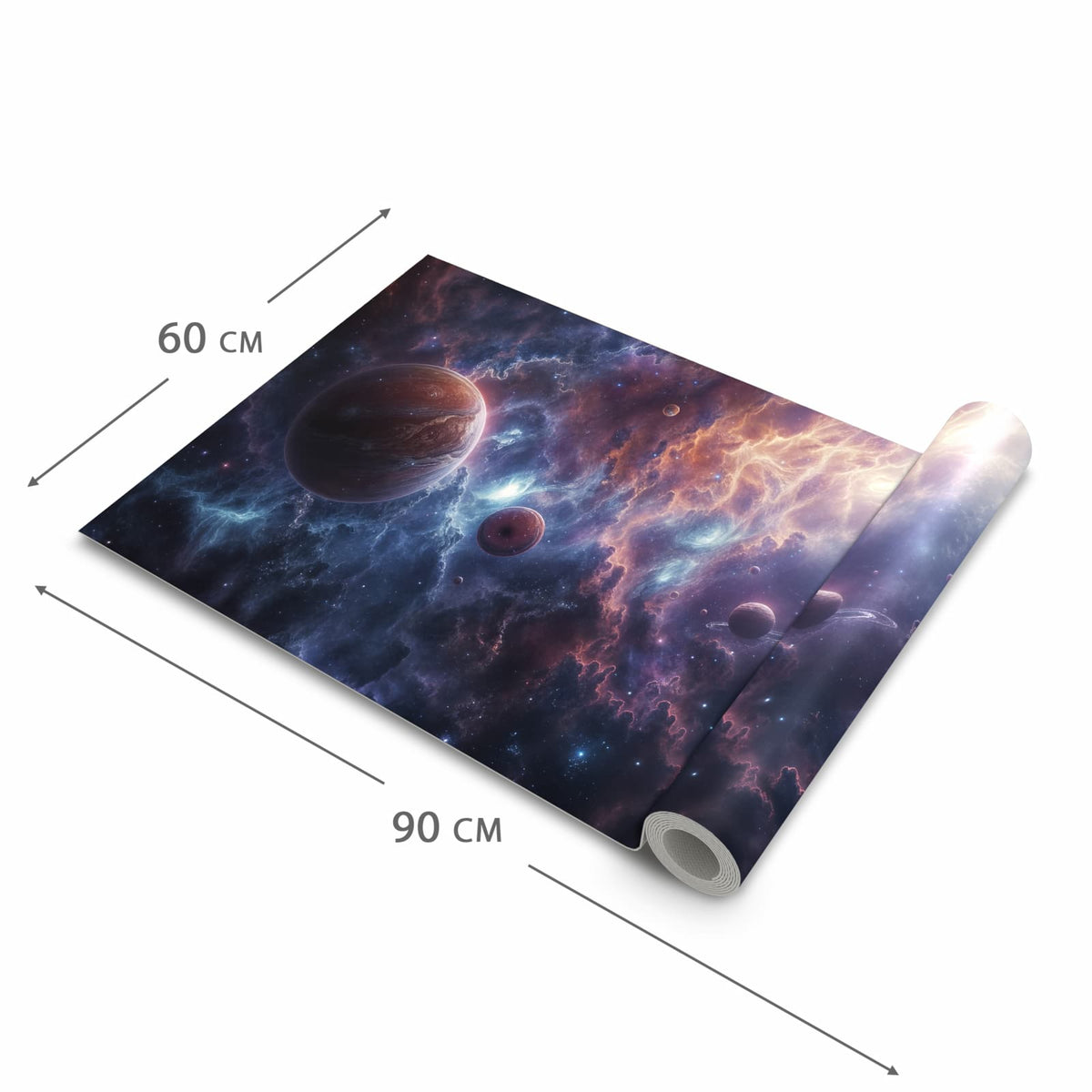 Geruchsneutraler waschbarer Küchenläufer mit Motiv Galaktische Welten in der Grösse 80x250 cm