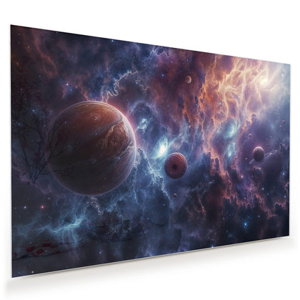 Wandbild mit dem Motiv Zwei Planeten im Nebel