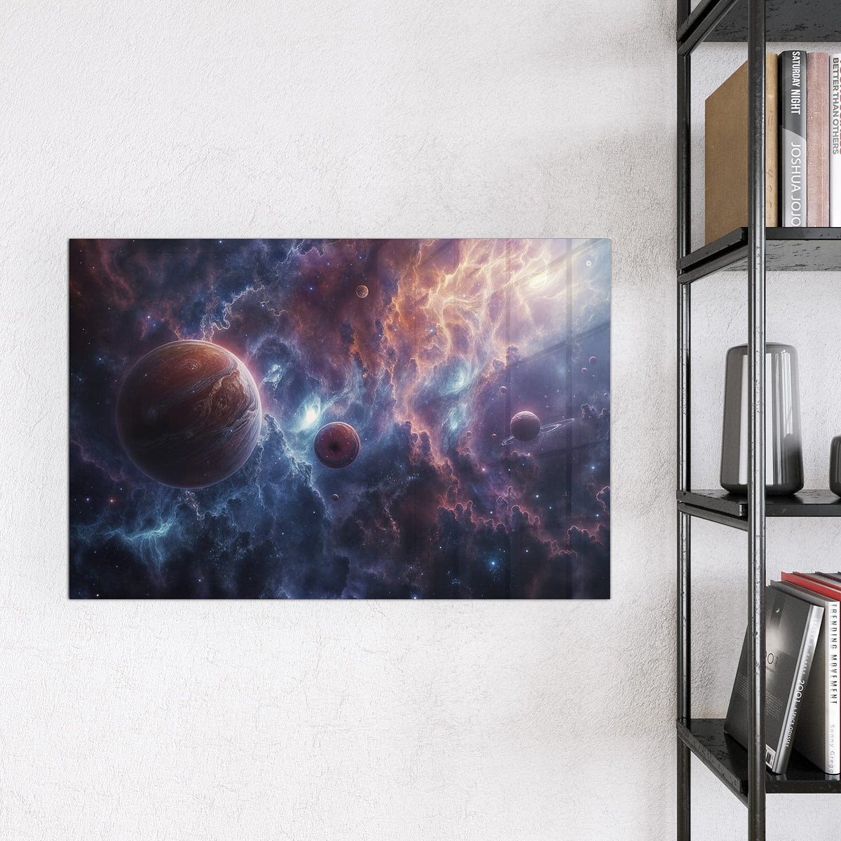 Magnettafel - Zwei Planeten im Nebel – Planeten vor farbenprächtigem Nebel