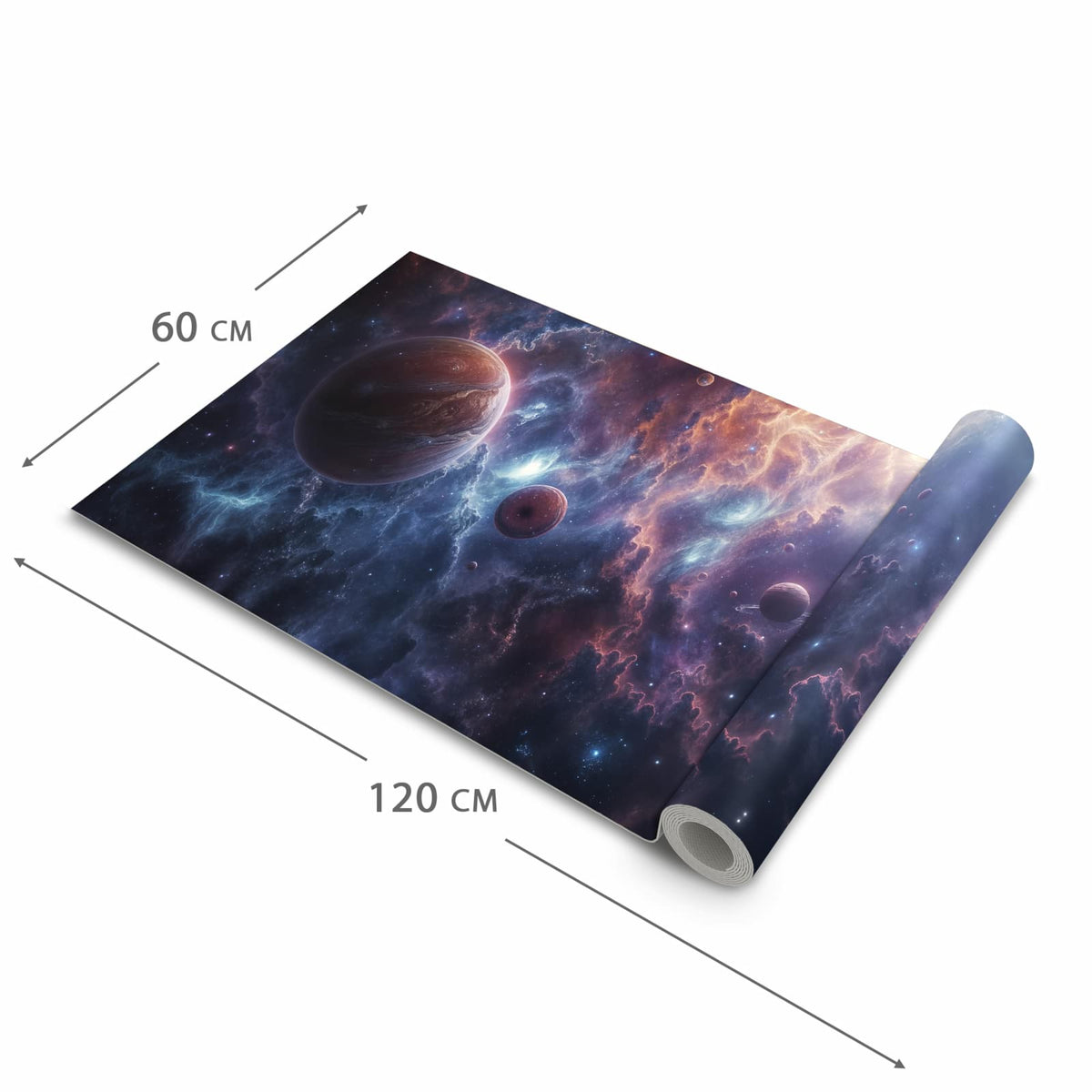 Abriebfester Küchenläufer mit Motiv Galaktische Welten in der Grösse 80x250 cm