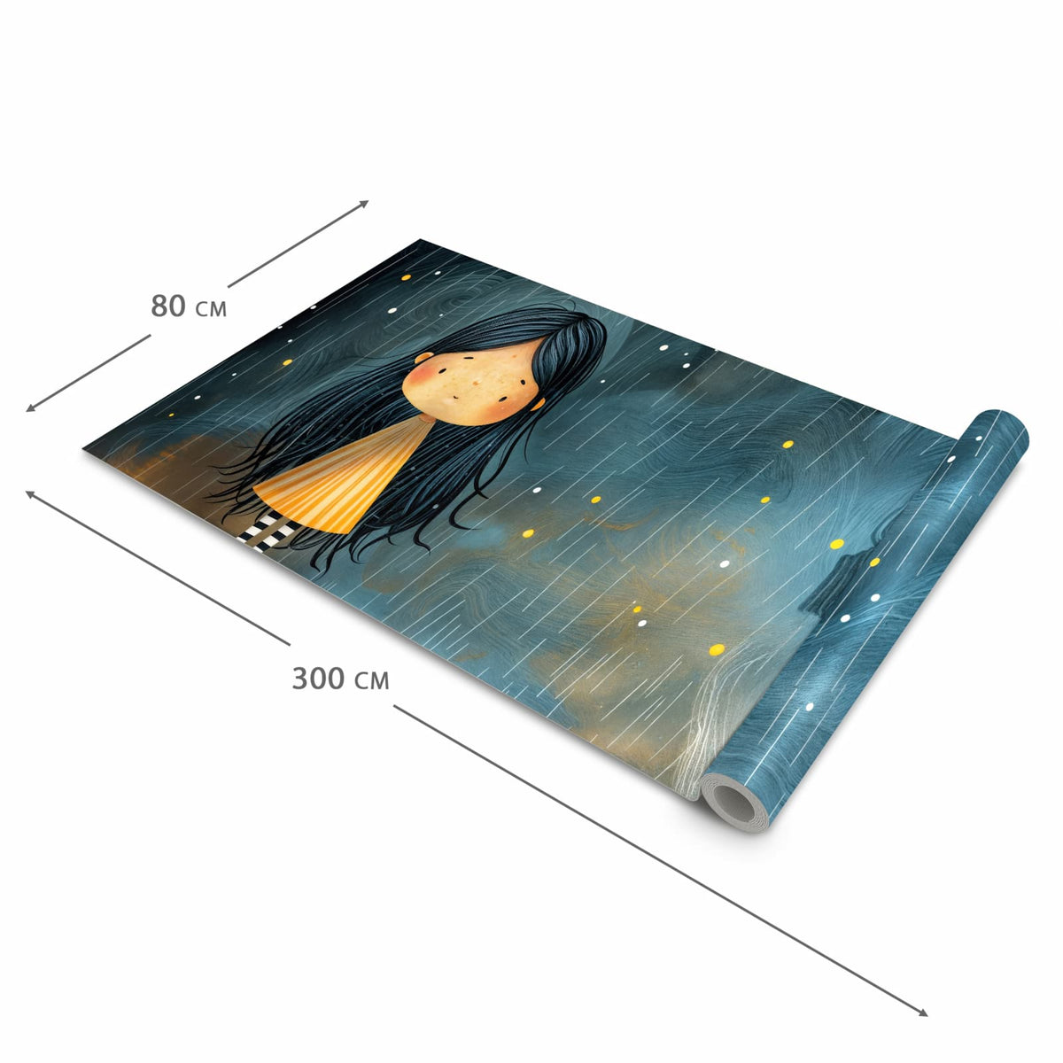 Küchenteppich mit Motiv Mädchen im Regen in der Grösse 80x250 cm für sicheres Aufbewahren