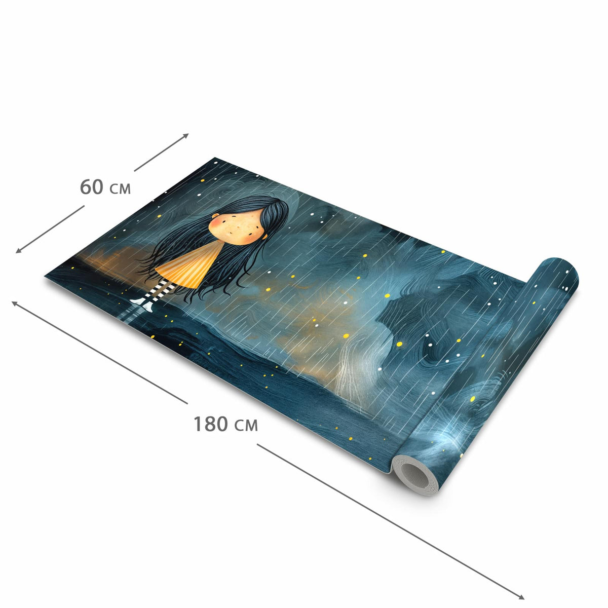 Langlebiger Küchenläufer mit Motiv Mädchen im Regen in der Grösse 80x200 cm