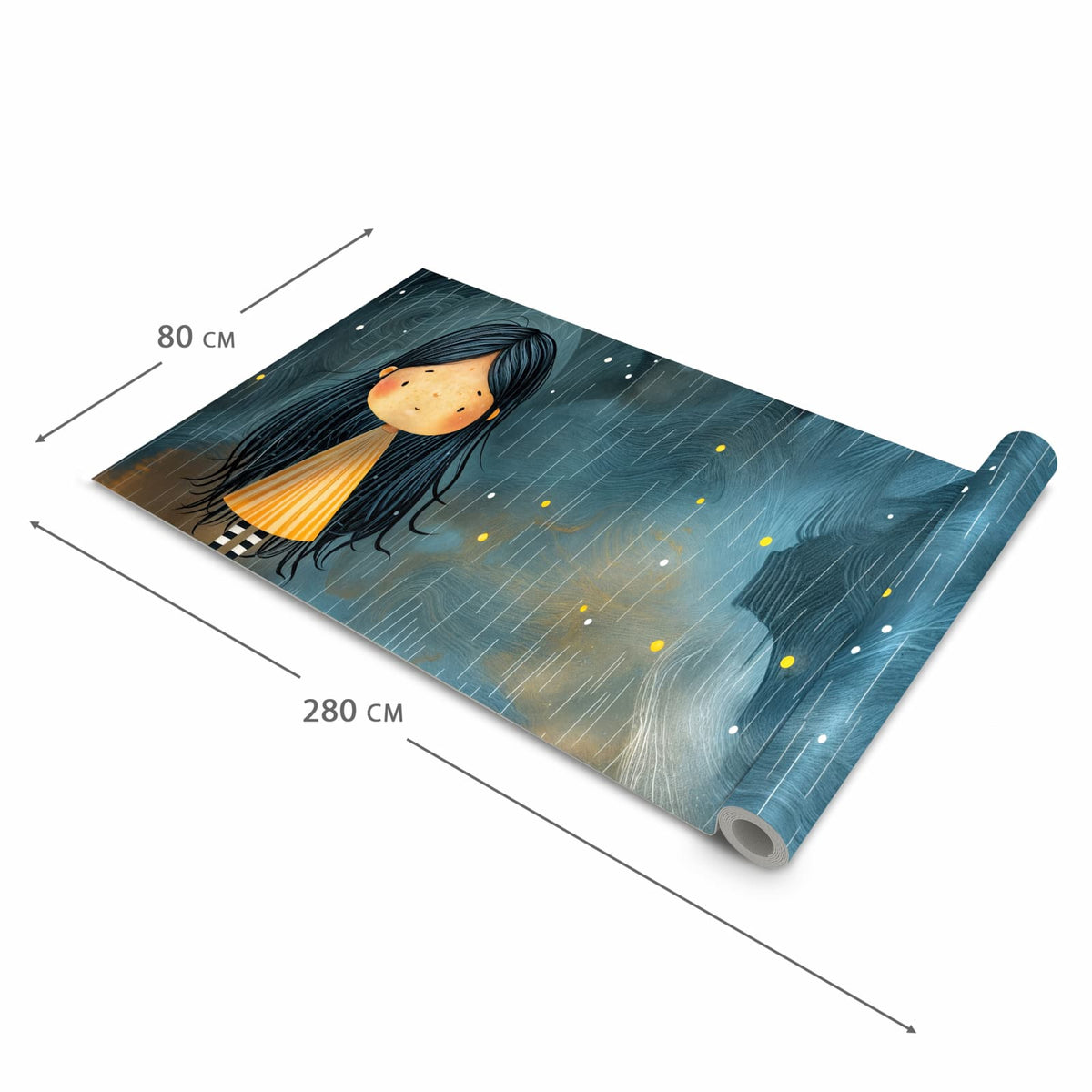 Formstabiler Küchenteppich mit Motiv Mädchen im Regen in der Grösse 80x250 cm
