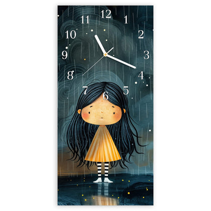 Wanduhr mit dem Motiv Mädchen im Regen