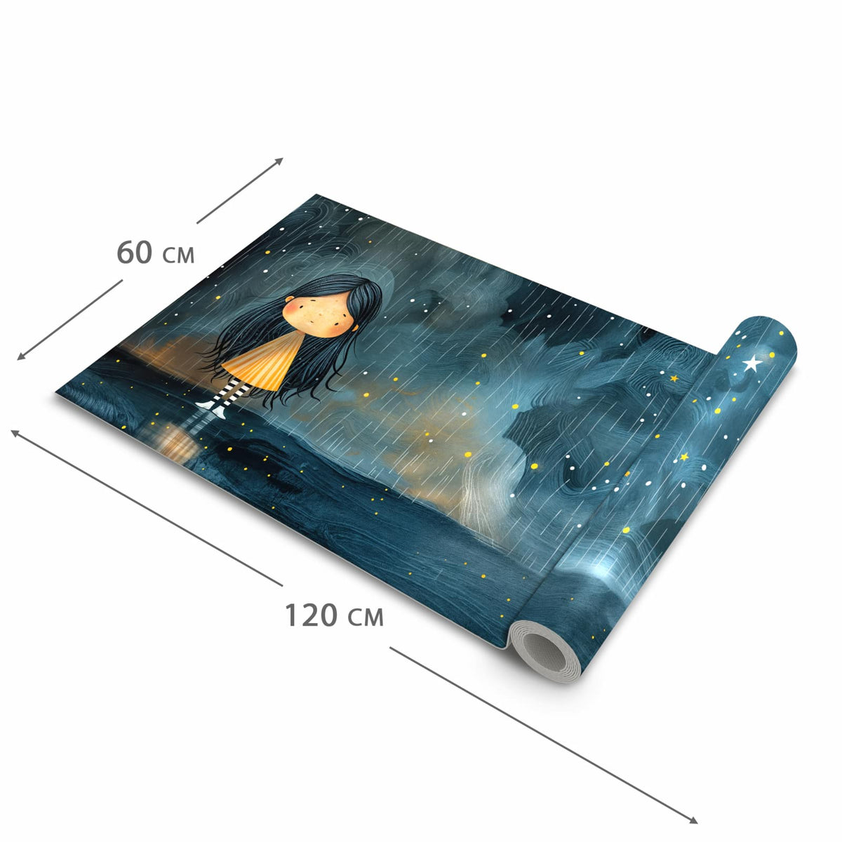 Strapazierfähiger abwaschbarer Küchenläufer mit Motiv Mädchen im Regen in der Größe 80x200 cm