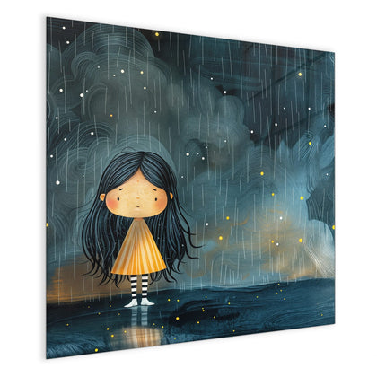 Magnettafel mit dem Motiv Mädchen im Regen
