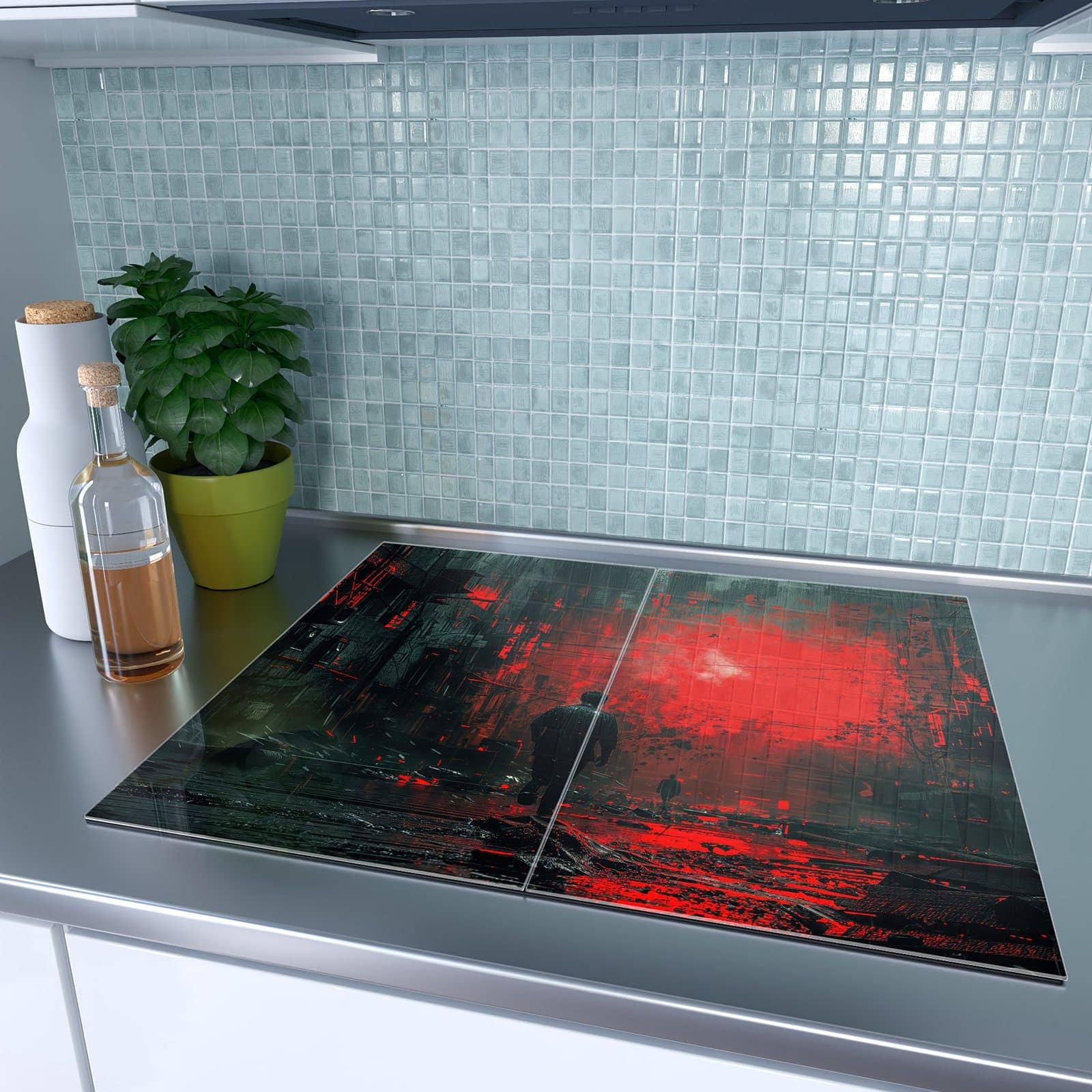 2-teilige Glasplatte für Herd mit Verlassene Strasse-Motiv auf dem Ceranfeld