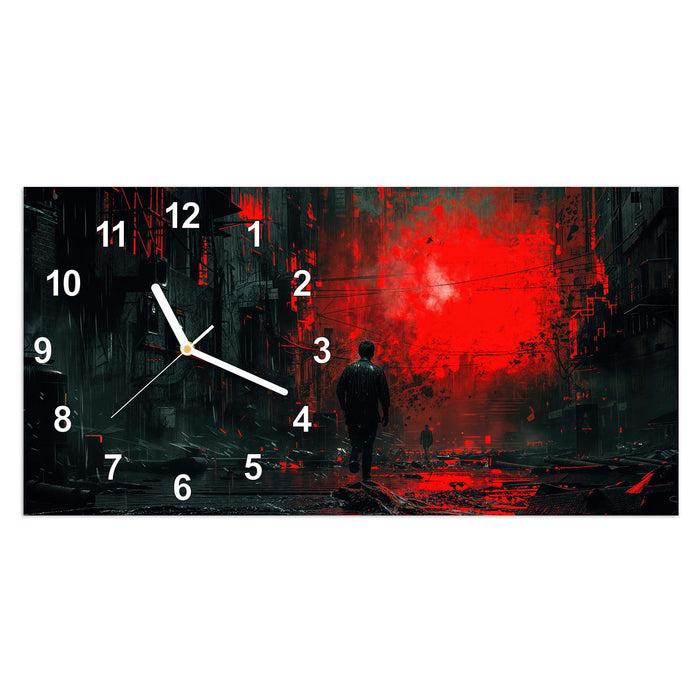 Wanduhr Verlassene Strasse aus Glas – Querformat 60 × 30 cm mit Ziffernblatt Modern
