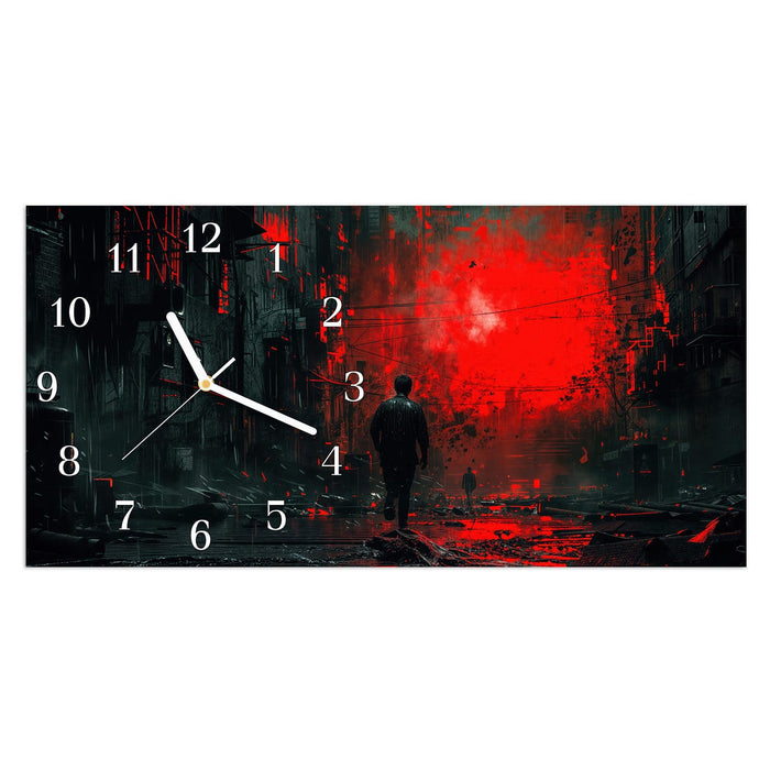 Wanduhr Verlassene Strasse aus Glas – Querformat 60 × 30 cm mit Ziffernblatt Klassisch