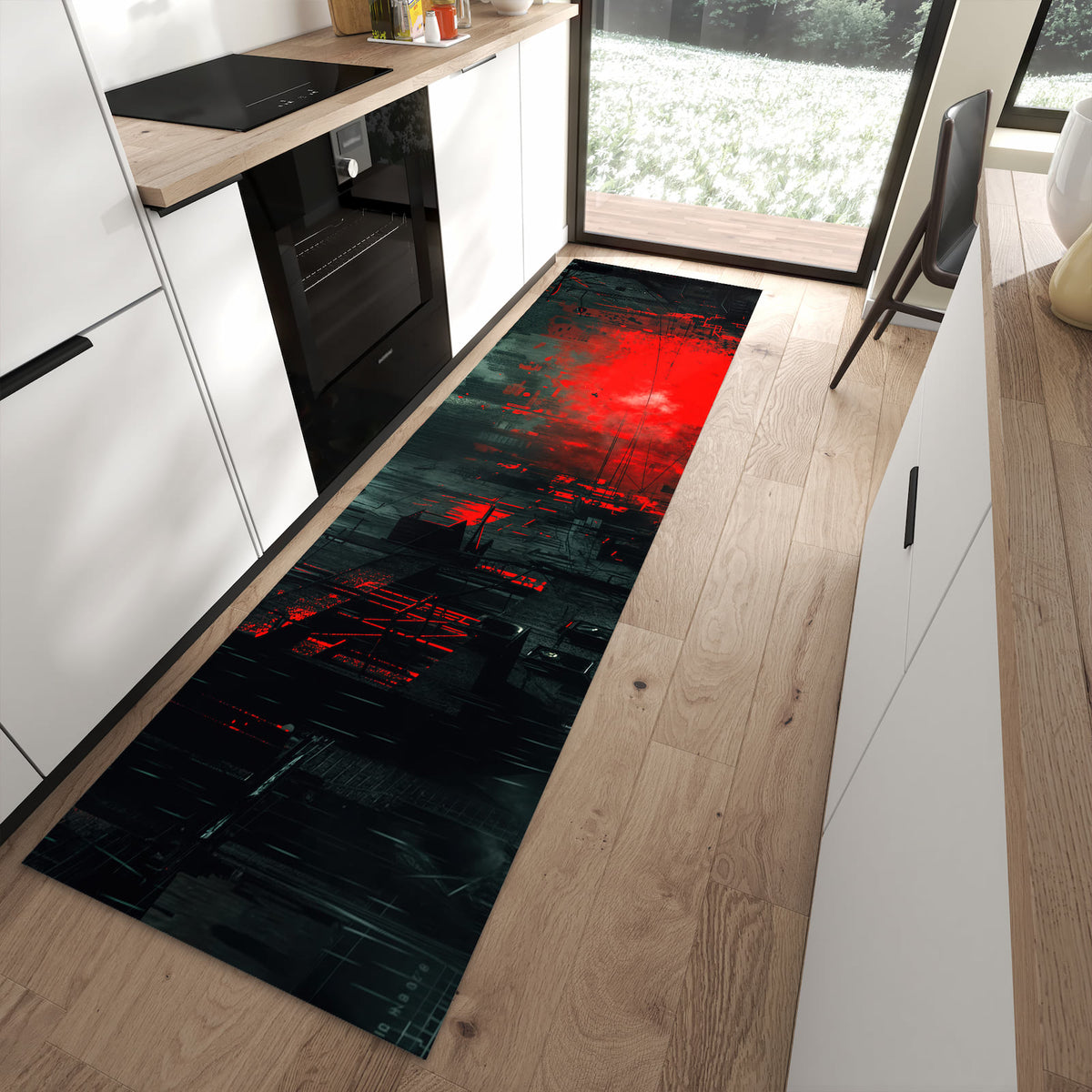 Bodenschonender Küchenläufer mit Motiv Verlassene Strasse in moderner Küche