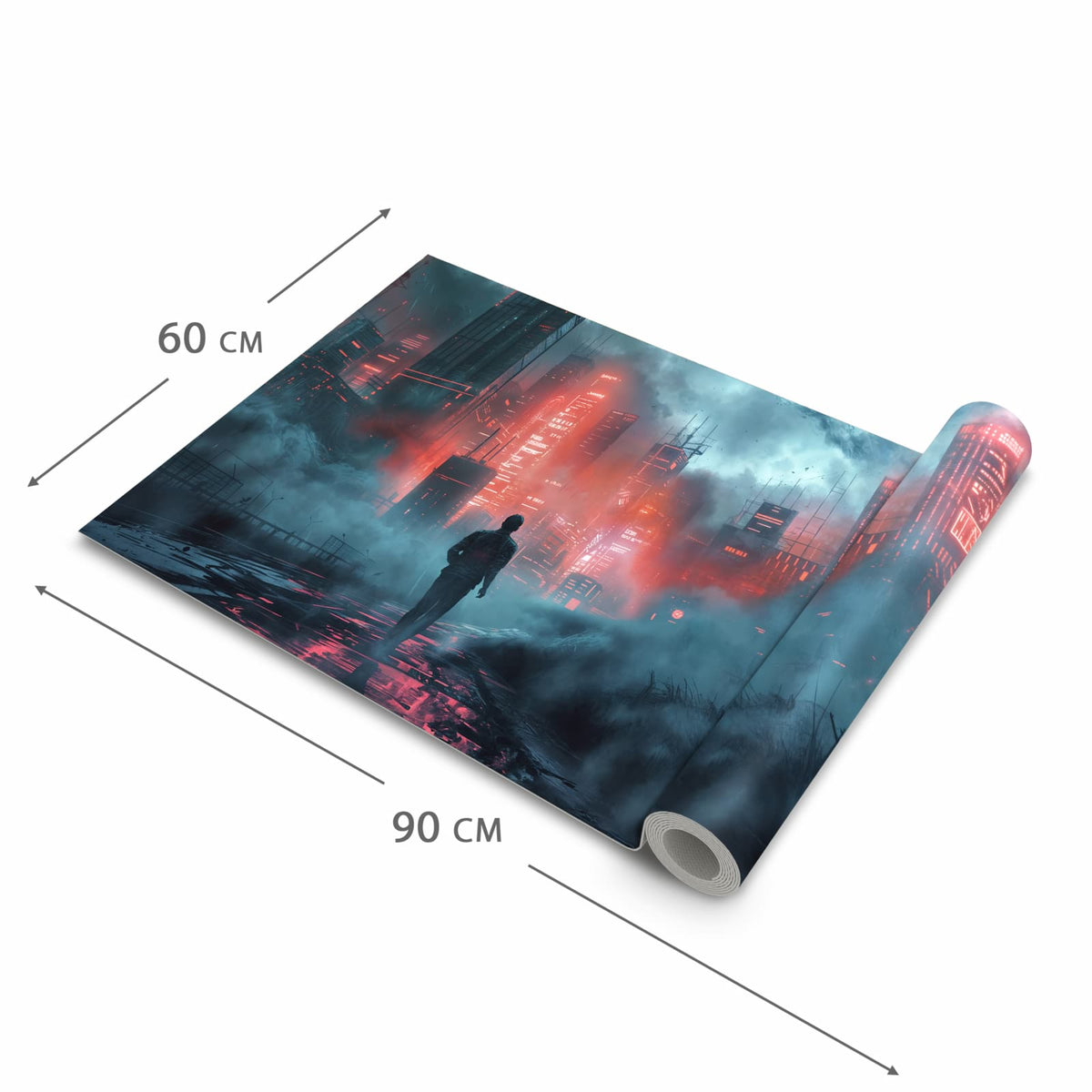Farbbeständiger Küchenteppich mit Motiv Neonstadt in der Grösse 80x200 cm