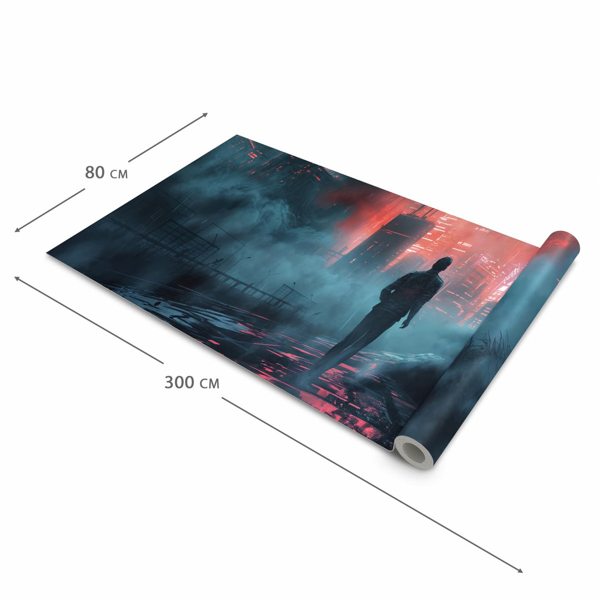 Geräuschdämpfender waschbarer Küchenteppich mit Motiv Neonstadt in der Größe 80x200 cm