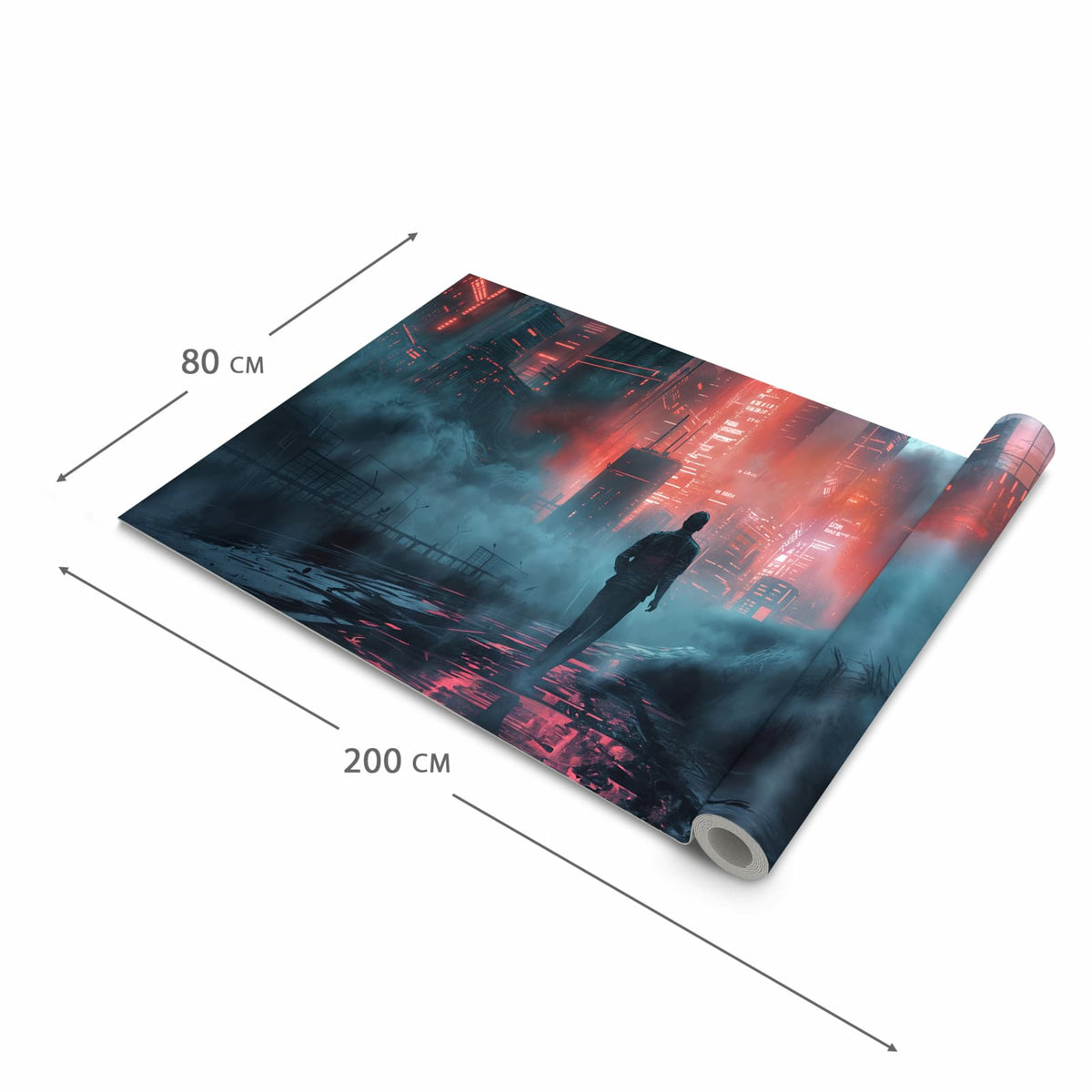 Formstabiler rutschfester Küchenteppich mit Motiv Neonstadt in der Grösse 80x200 cm