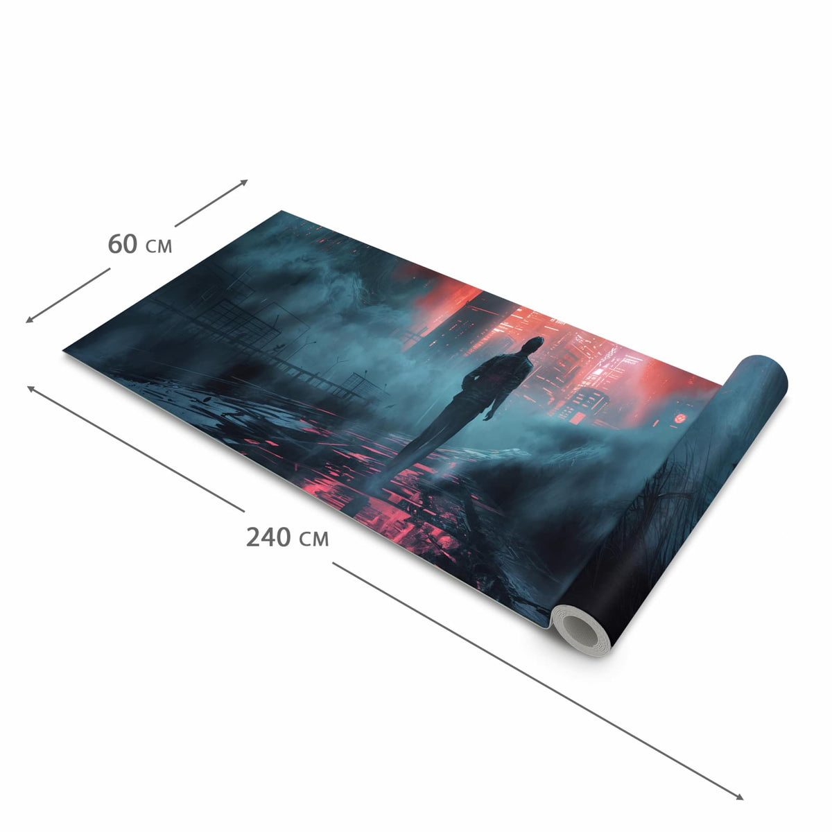 Bodenschonender Bodenläufer Teppich mit Motiv Neonstadt in der Grösse 80x200 cm