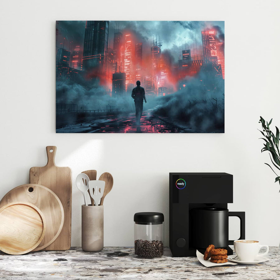 Maße Metall Magnettafel - Stadt im roten Neonlicht